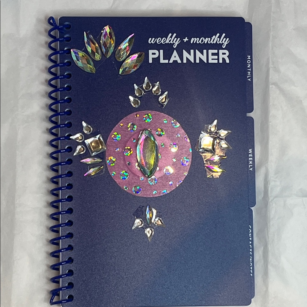 Weekly + Monthly Planner - Navy Blue with Iridescent Gems Hand Crafted